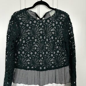 Maeve Dark Green Floral Crochet Peplum Blouse